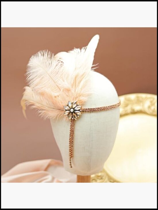 Vintage 1920s Flapper Headpiece Feather Headband Rhinestone Gatsby Hair main image 5